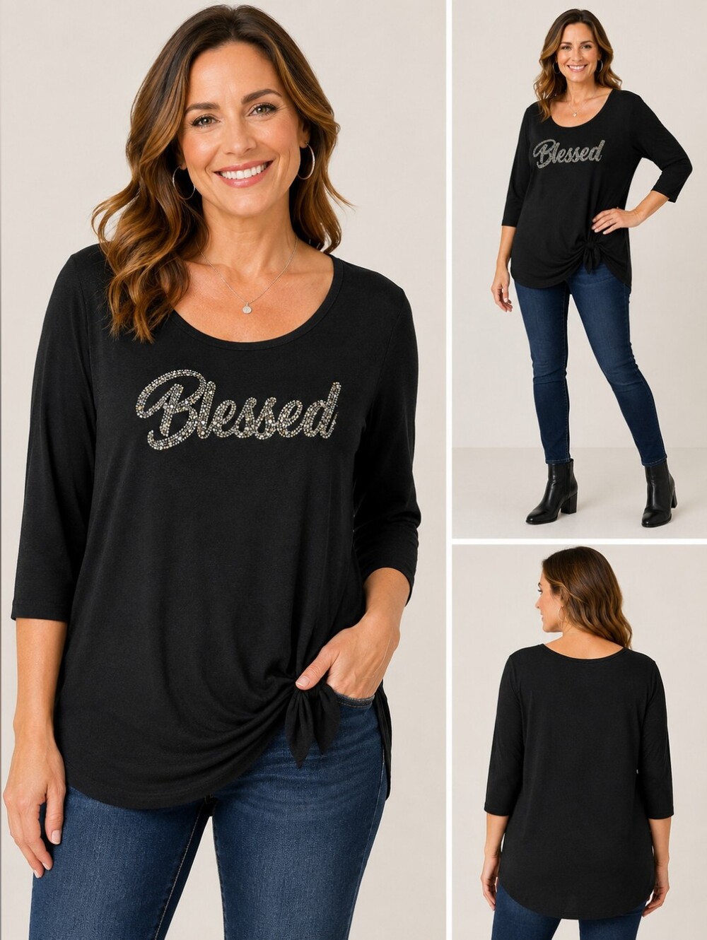 Exclusive One “Blessed” Rhinestone Twist Front Top – XL